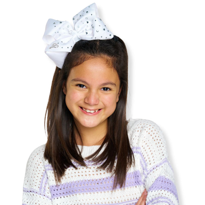 JoJo Beautiful White Bow with Clear Rhinestones