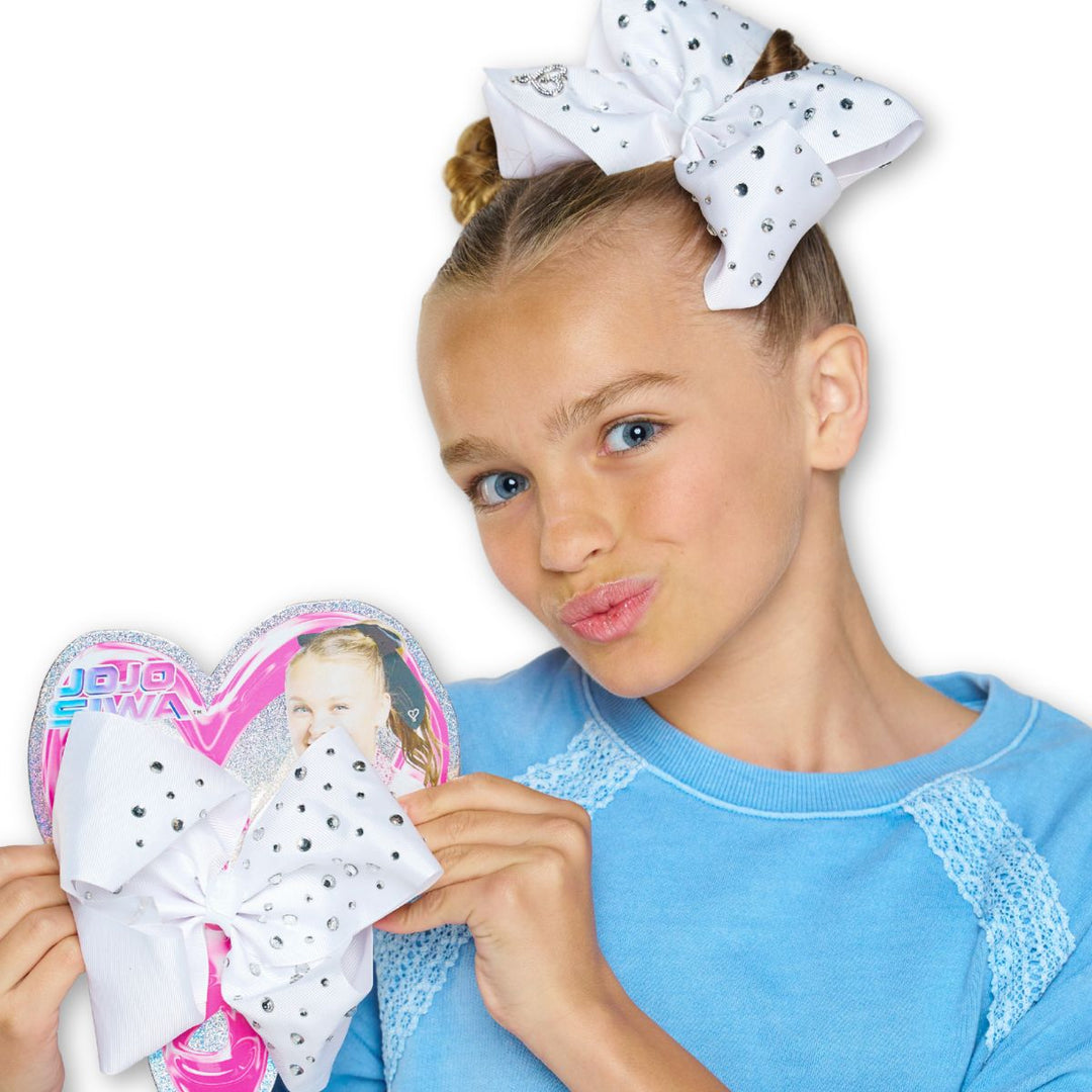 JoJo Beautiful White Bow with Clear Rhinestones